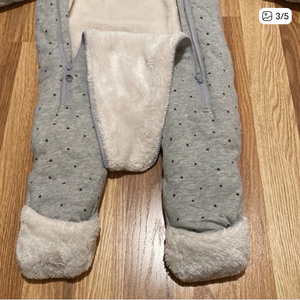 GAP Baby Cozy Gray and Dark Blue Stars Winter Zipper Bodysuit with Ears